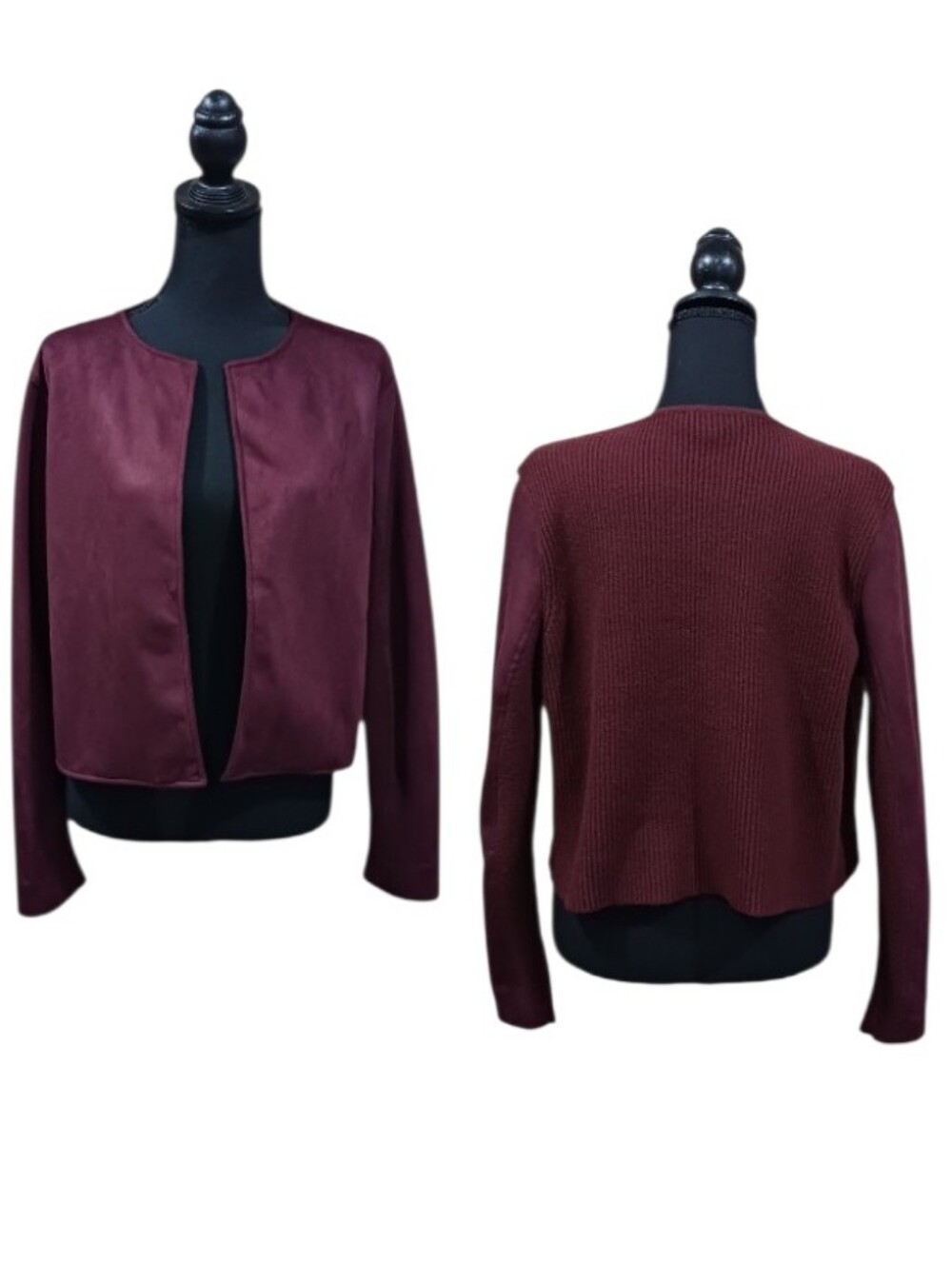 Ann Taylor Faux Suede Mixed Media Sweater Jacket Open Front